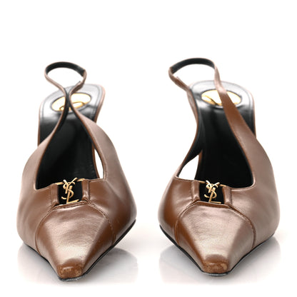 Saint Laurent Nappa Babylone Breteuil Slingback Pumps 39 Macadamia 3 of 15
