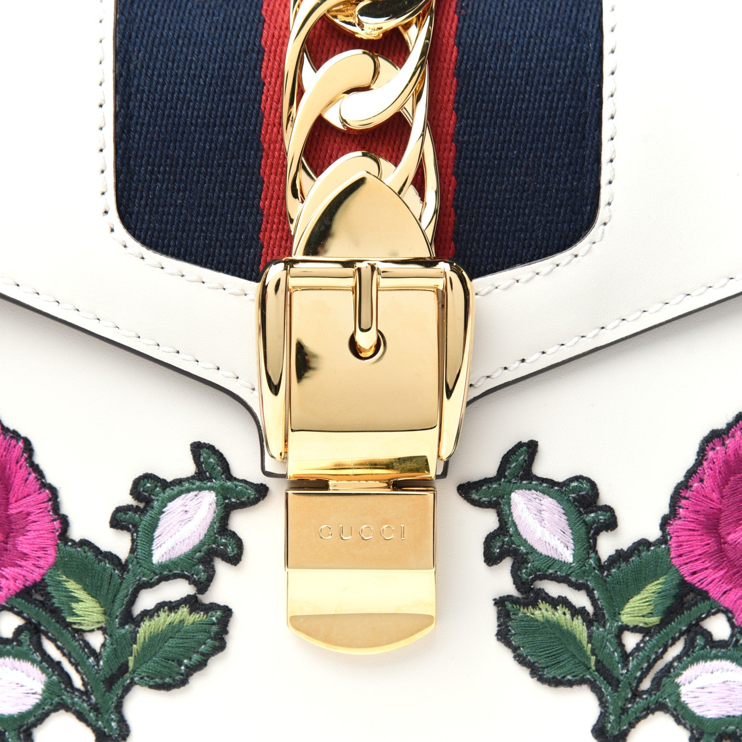 Gucci Calfskin Embroidered Mini Sylvie Top Handle Bag White 10 of 10