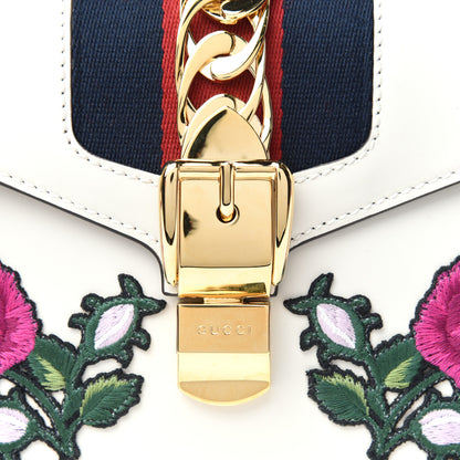 Gucci Calfskin Embroidered Mini Sylvie Top Handle Bag White 10 of 10