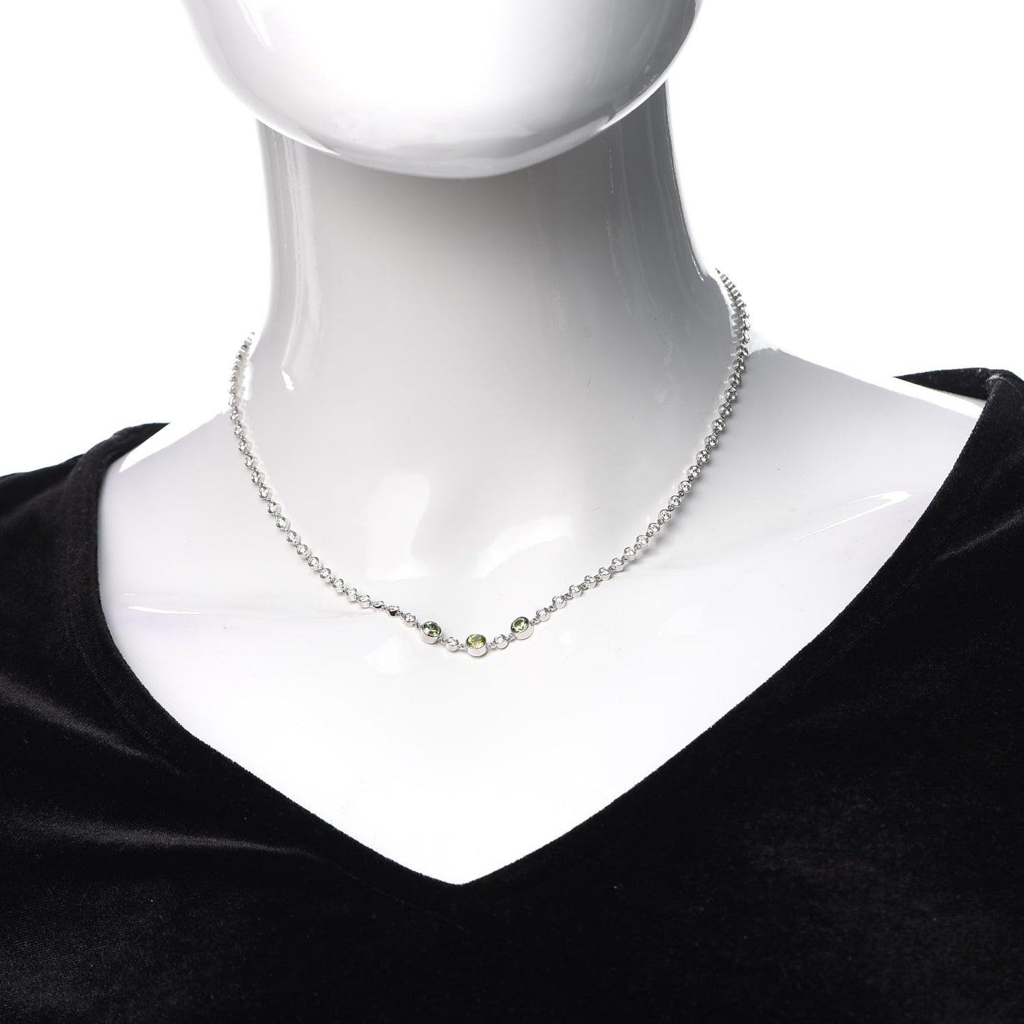 Platinum Diamond Green Garnet Peridot Necklace