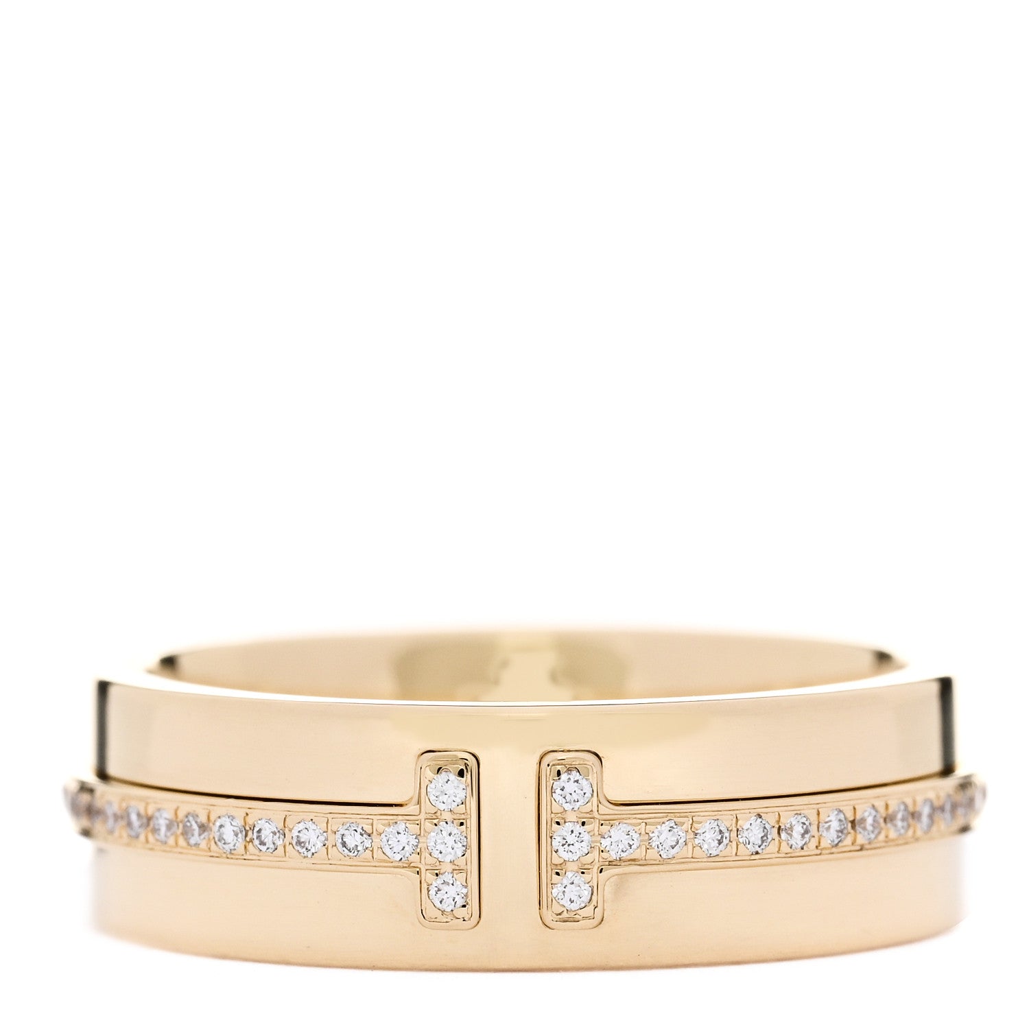 Tiffany 18K Yellow Gold Diamond Wide T Two Ring 49 5 1 of 5