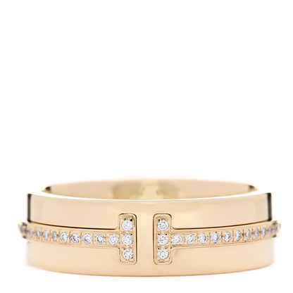 Tiffany 18K Yellow Gold Diamond Wide T Two Ring 49 5 1 of 5