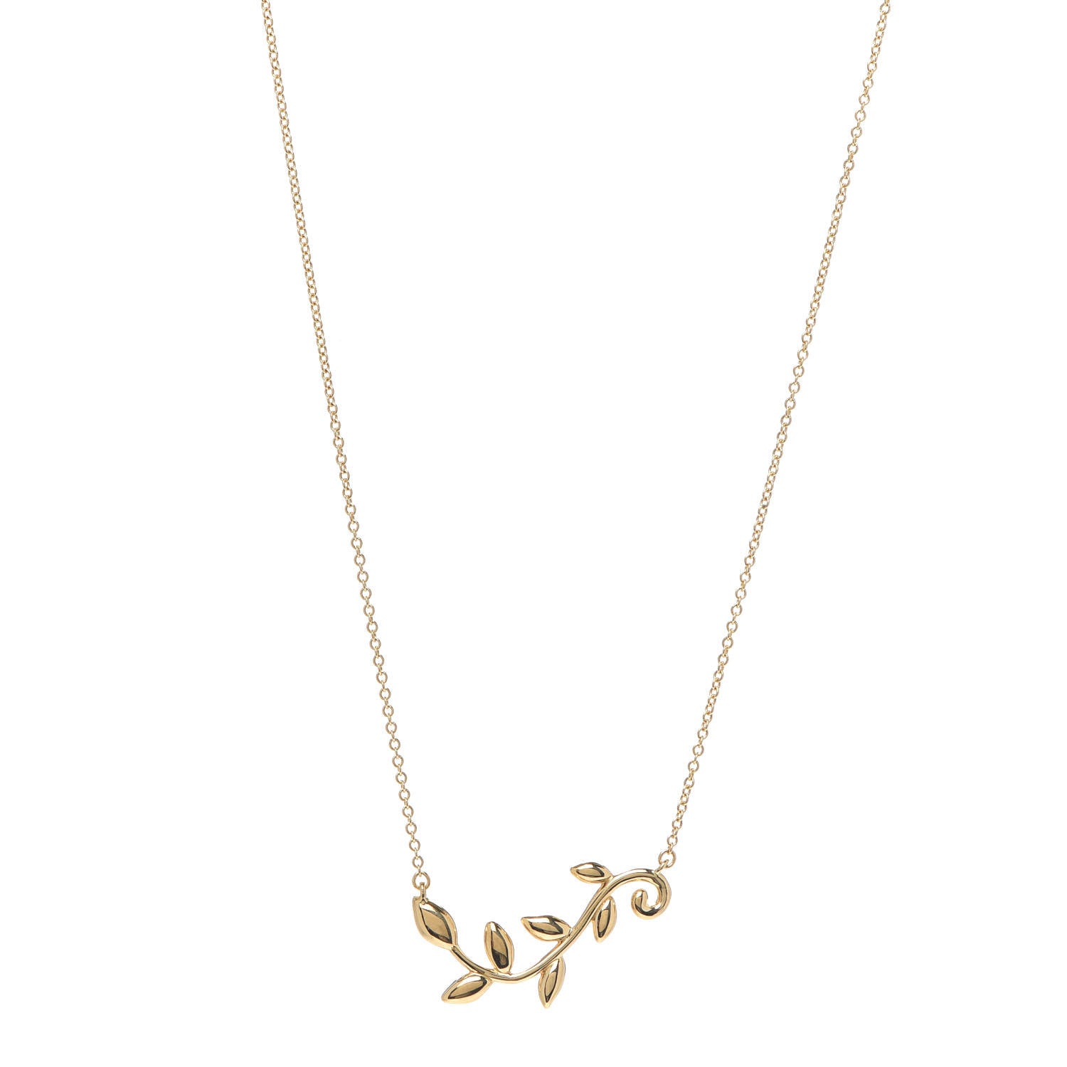 Tiffany 18K Yellow Gold Paloma Picasso Olive Leaf Vine Pendant Necklace 1 of 6