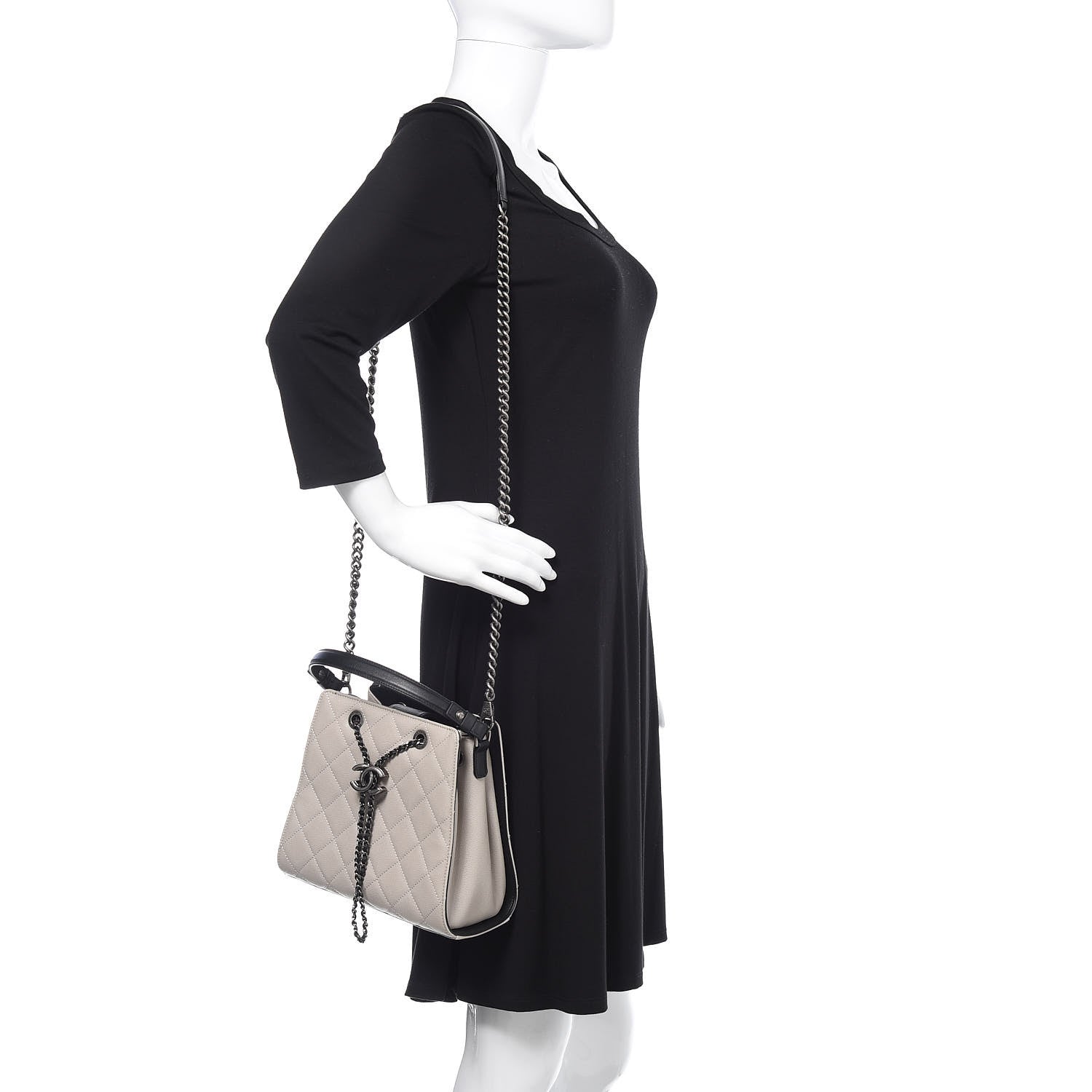 Chanel Caviar Quilted Small CC Bucket Bag Grey 2 of 12