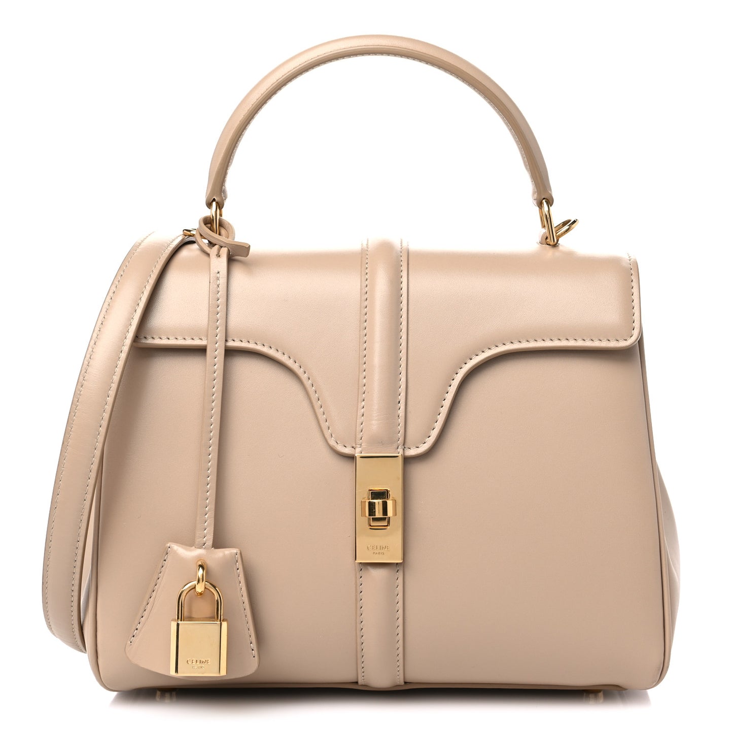 Satinated Calfskin Small 16 Top Handle Bag White