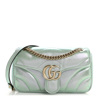 Gucci Iridescent Nappa Chevron Matelasse Small GG Marmont Shoulder Bag Iridescent Snow Light Blue 1 of 10