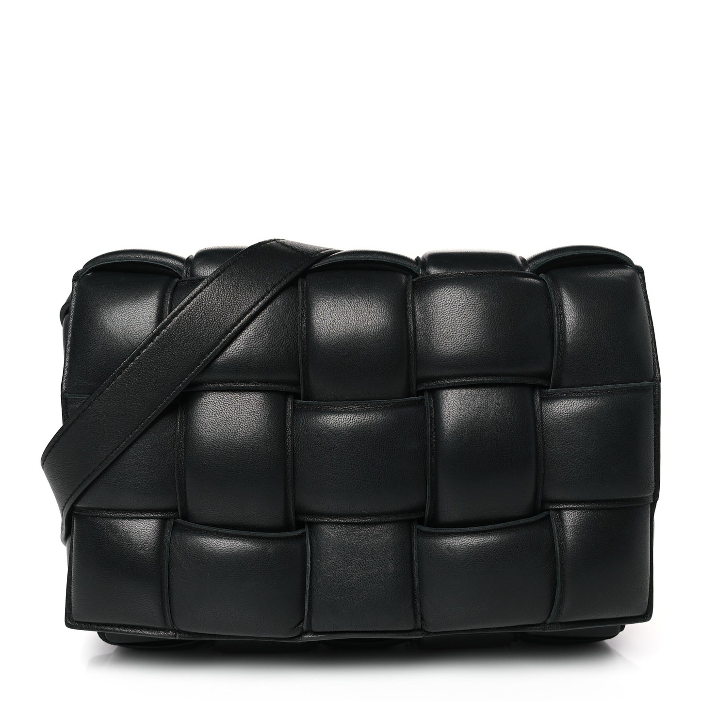 Nappa Maxi Intreccio Padded Cassette Crossbody Bag Black