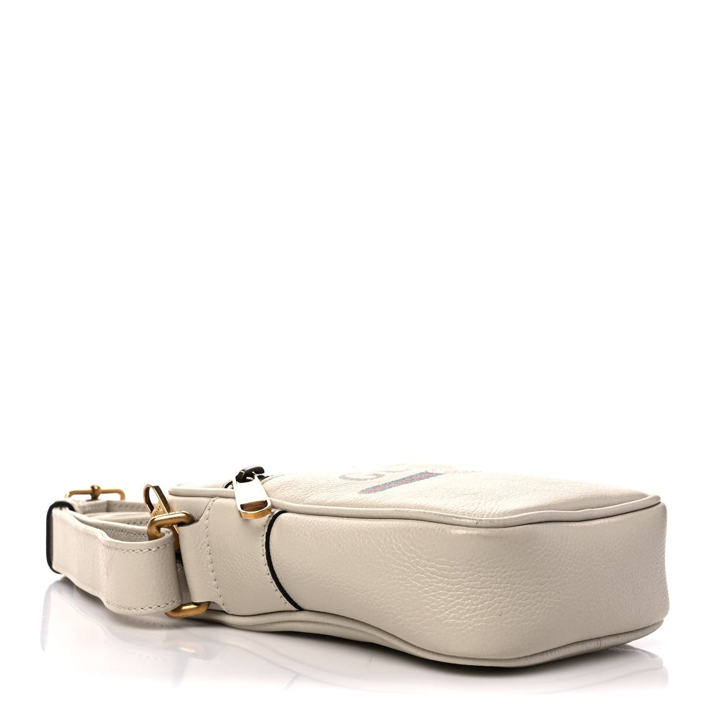 Grained Calfskin Mini Logo Messenger Bag White
