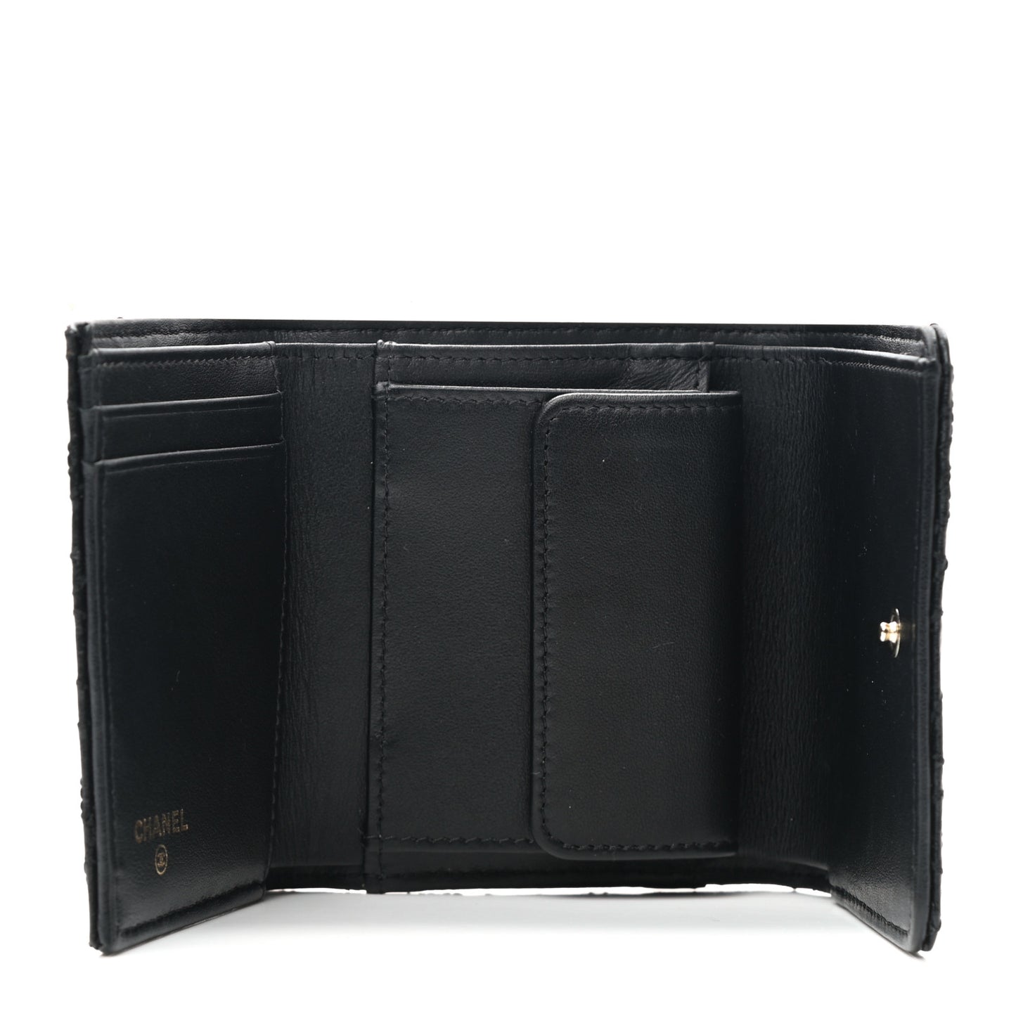 Lambskin Camellia Embossed Small Wallet Black