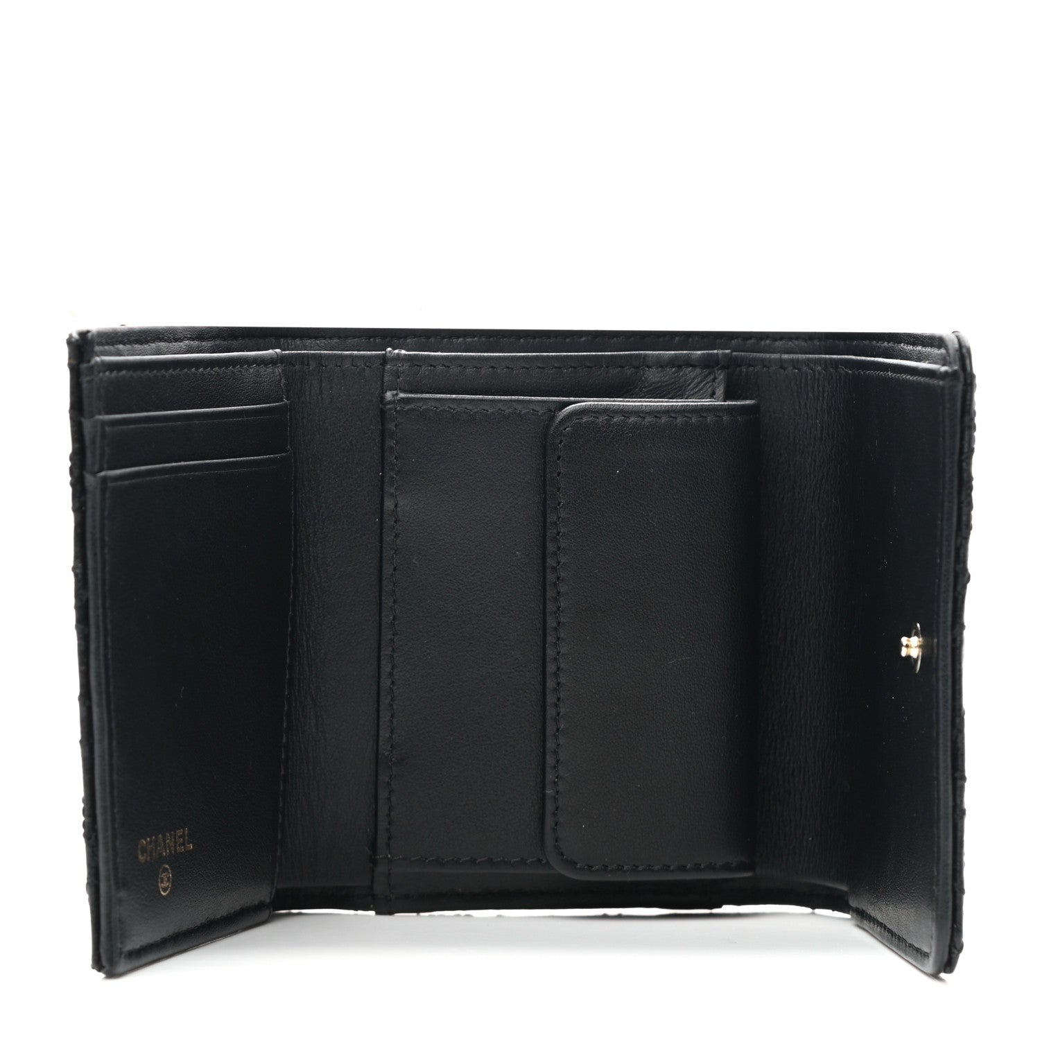 Chanel Lambskin Camellia Embossed Small Wallet Black 5 of 8