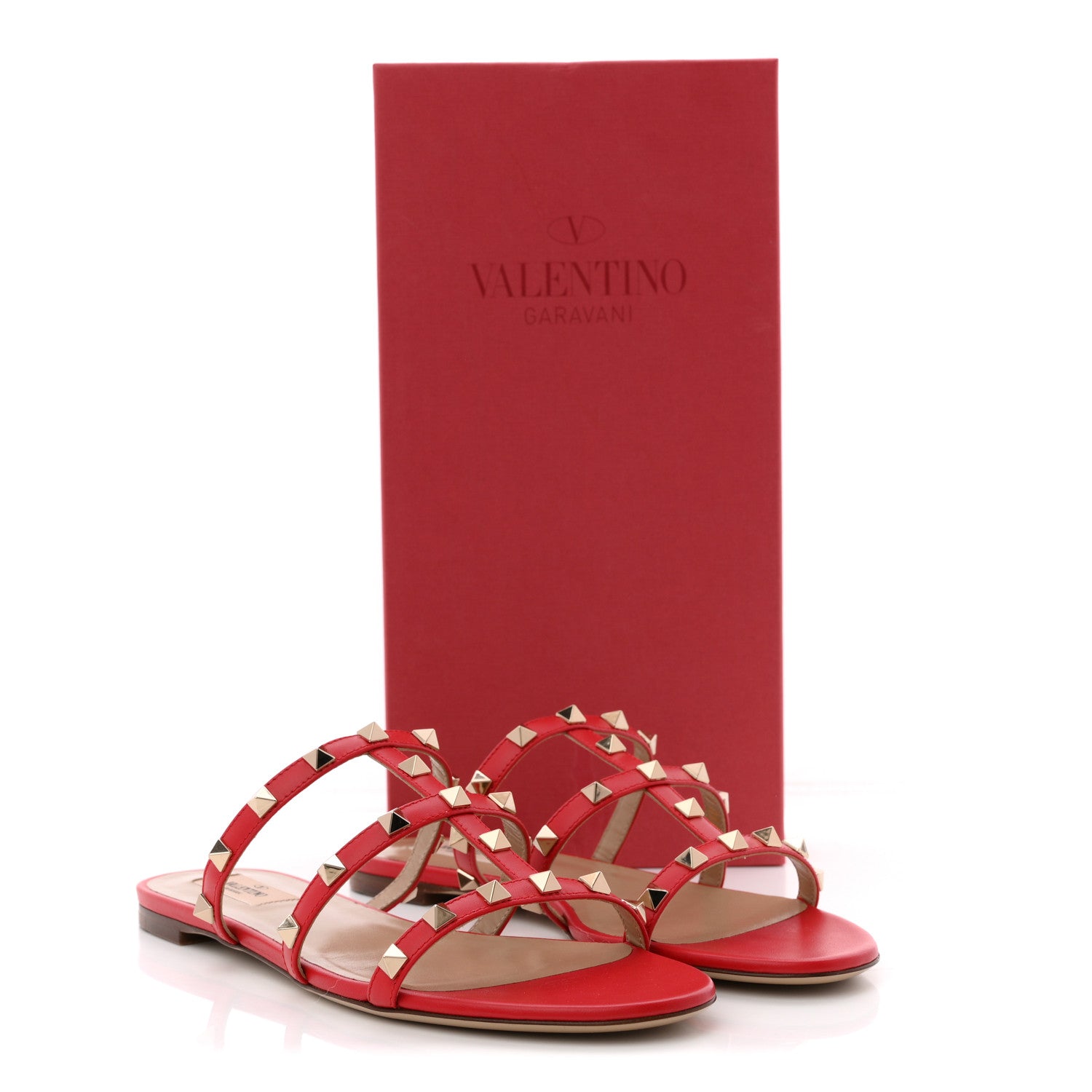Valentino Garavani Nappa Rockstud Caged Flat Slide Sandals 39