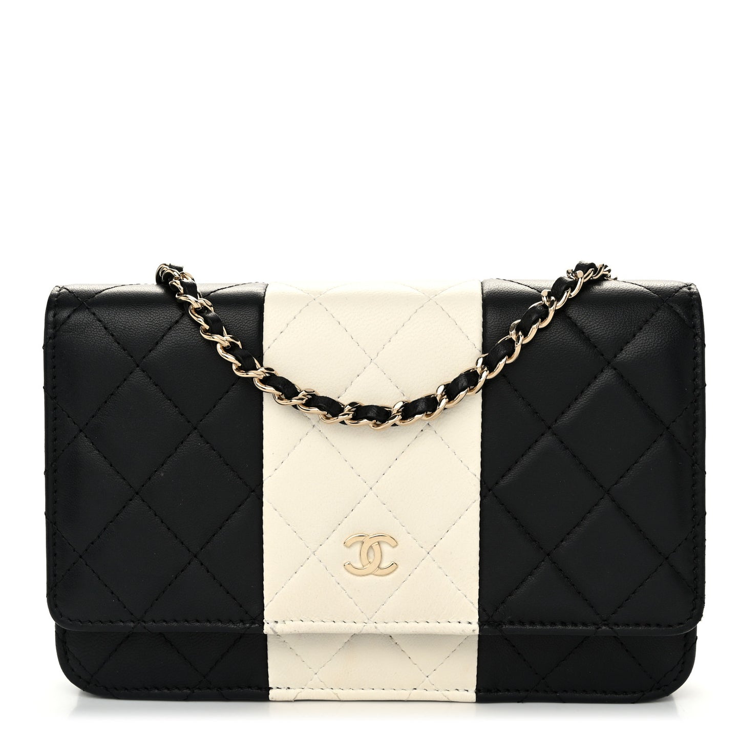 Lambskin Quilted Wallet On Chain WOC White Black