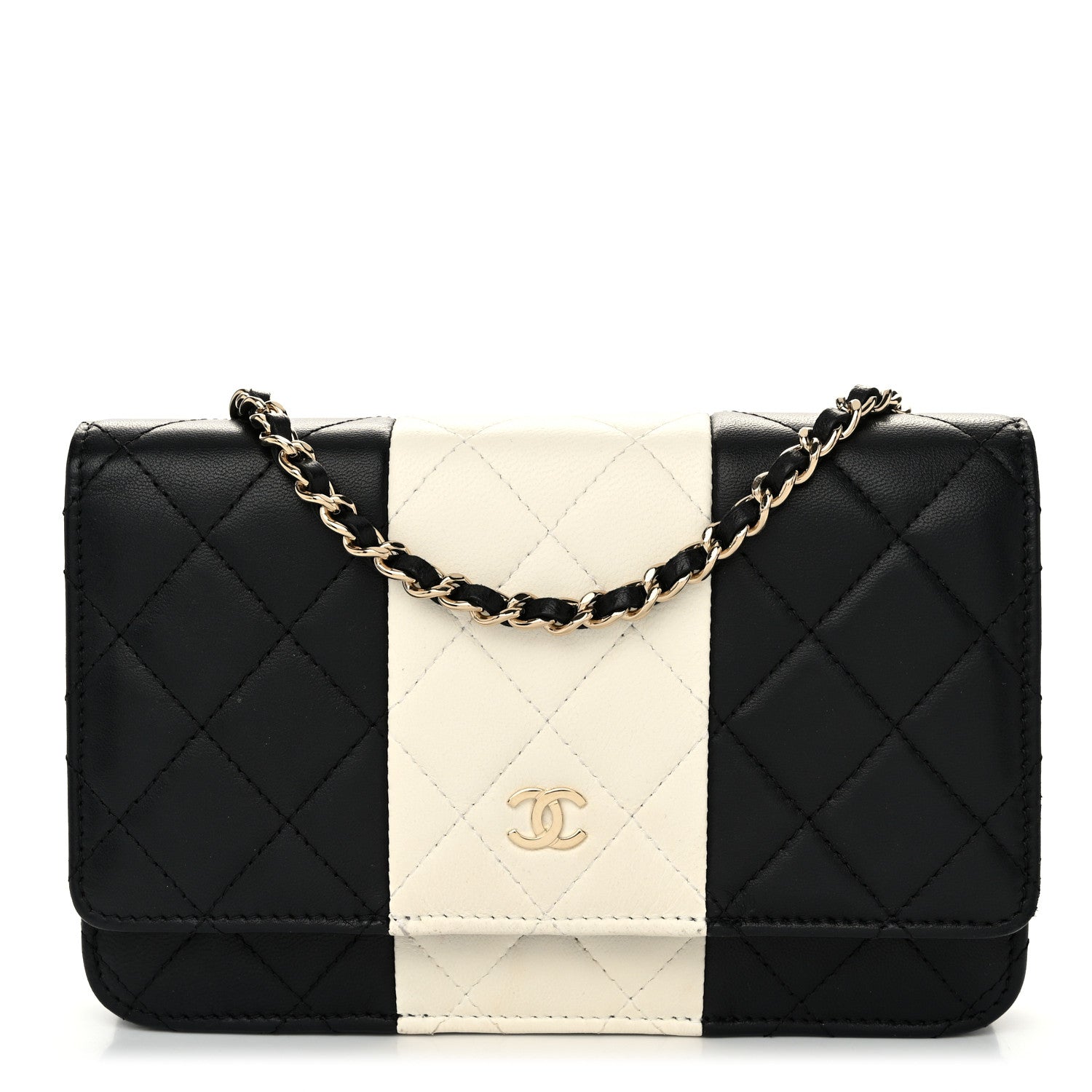 Chanel Lambskin Quilted Wallet On Chain WOC White Black 1 of 13