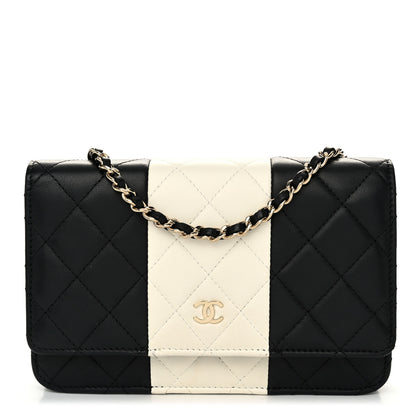 Chanel Lambskin Quilted Wallet On Chain WOC White Black 1 of 13