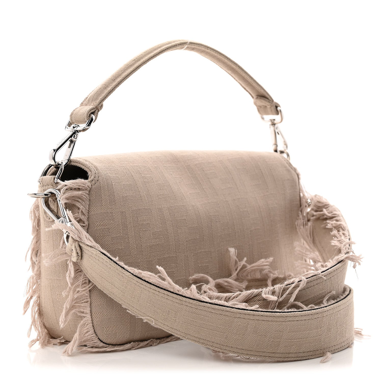 Fendi Nylon Fabric Jacquard FF Fringed Baguette Cuoio Pietra 3 of 10