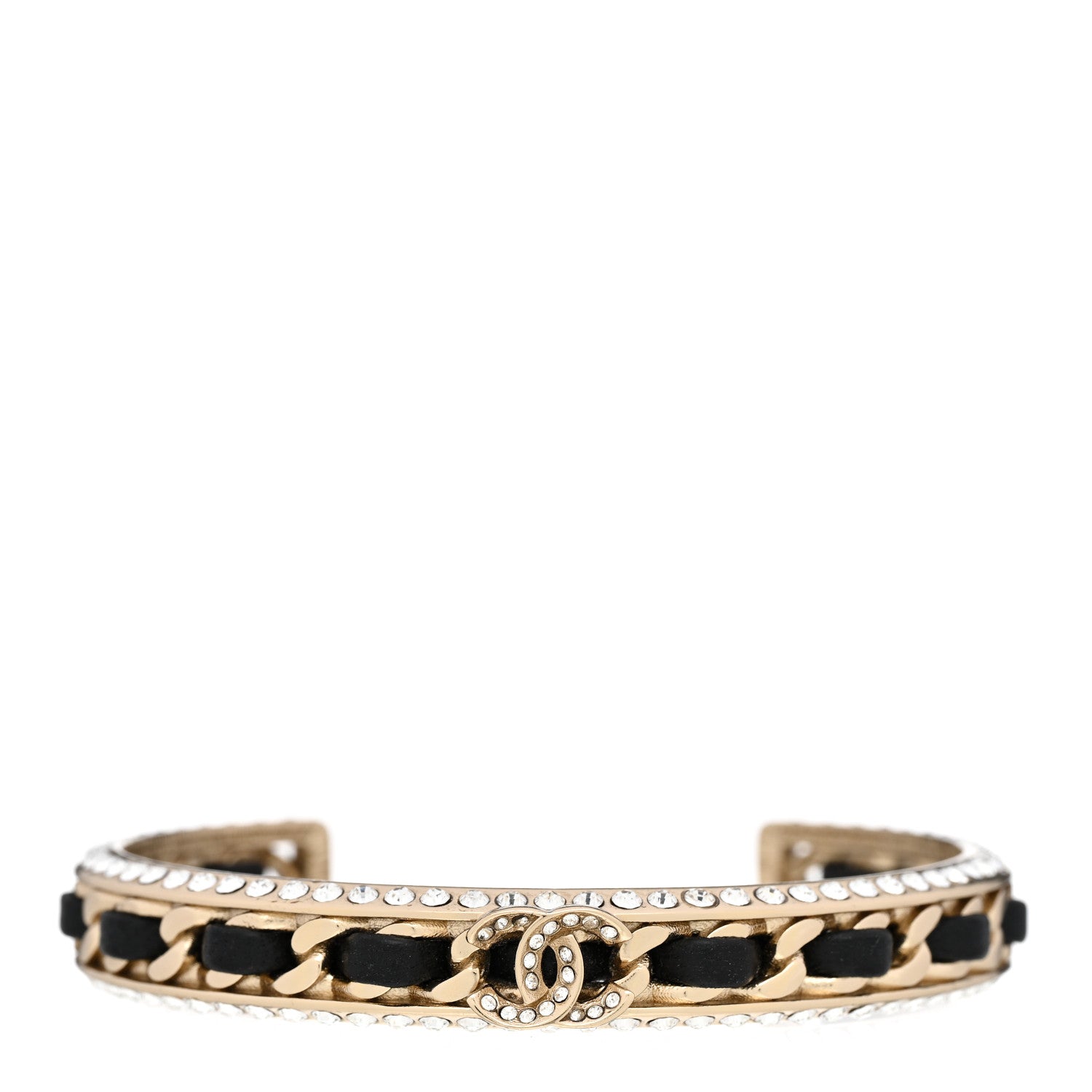 Chanel Metal Lambskin Crystal Chain CC Cuff M Black Gold 1 of 4