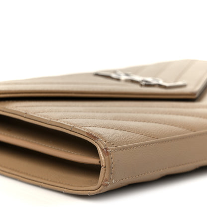 Saint Laurent Grain De Poudre Matelasse Chevron Monogram Chain Wallet Taupe 10 of 11