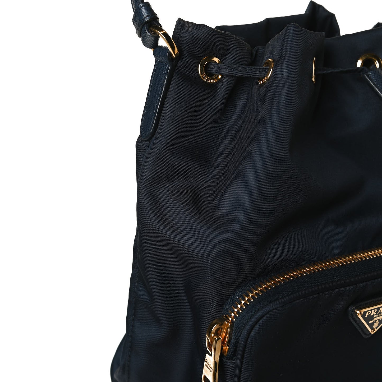 Saffiano Tessuto Nylon Mini Bucket Crossbody Bag Navy