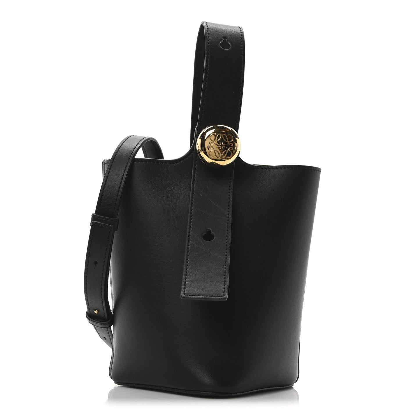 Soft Grained Calfskin Mini Pebble Bucket Bag Black