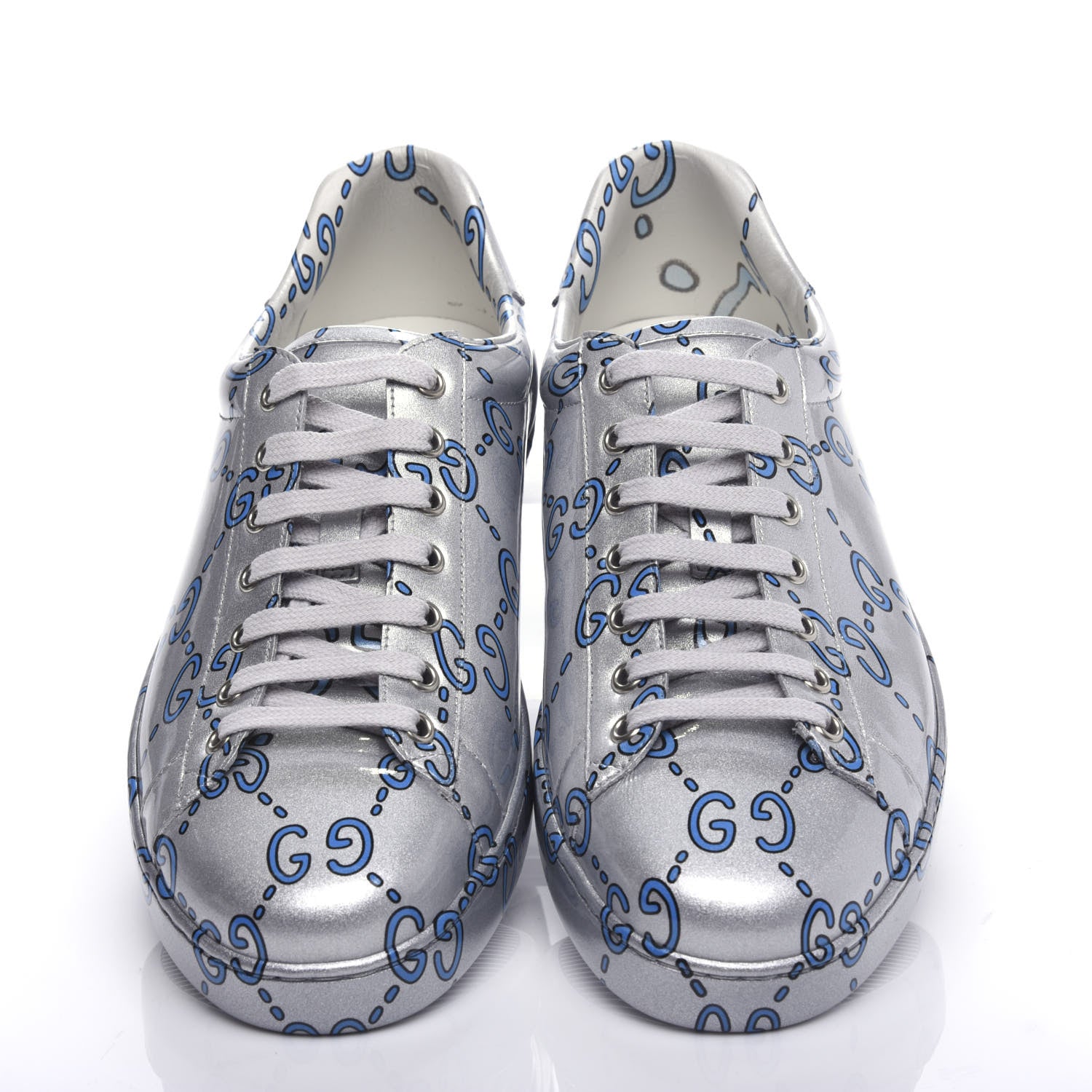 Gucci Miro Rubber Wax GucciGhost Print Mens New Ace Sneakers 10 Silver 5 of 10