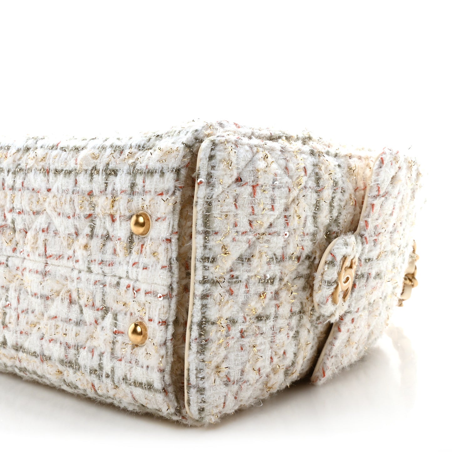 Tweed Quilted Small Chanel 25 Handbag Ecru Khaki Gold Red