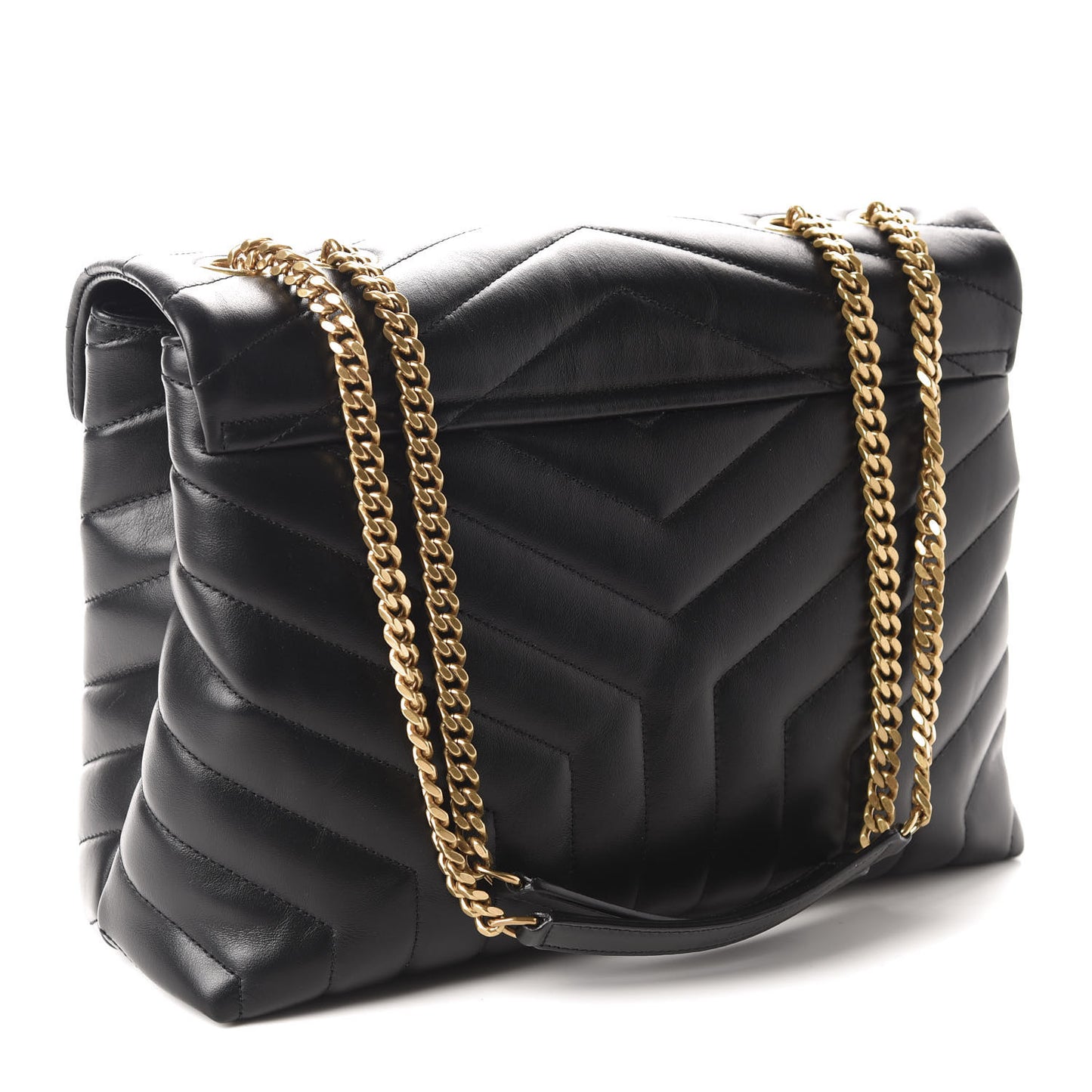 Calfskin Y Quilted Monogram Medium Loulou Chain Satchel Black