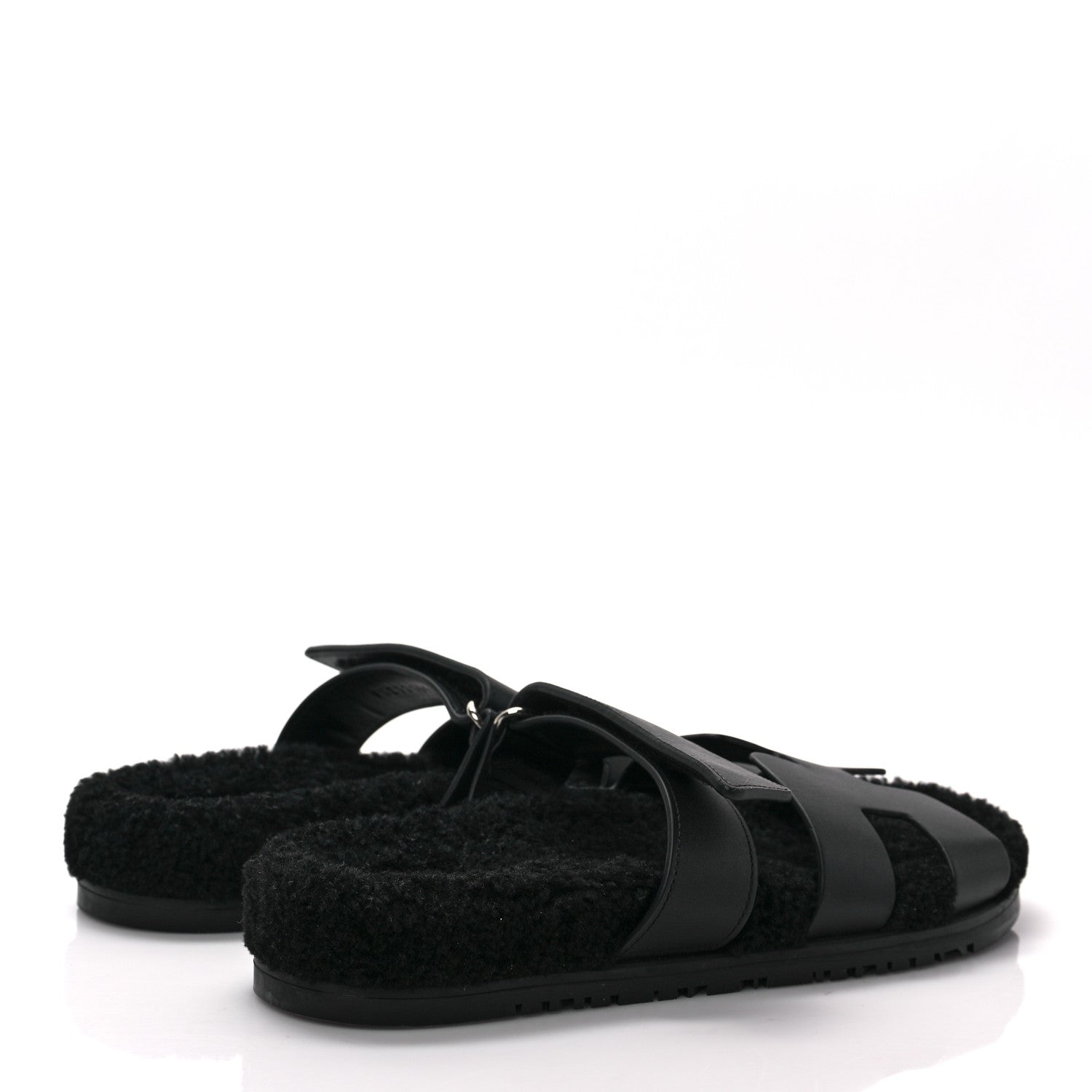 Hermes Calfskin Woolskin Womens Chypre Sandals 39 Black 4 of 8