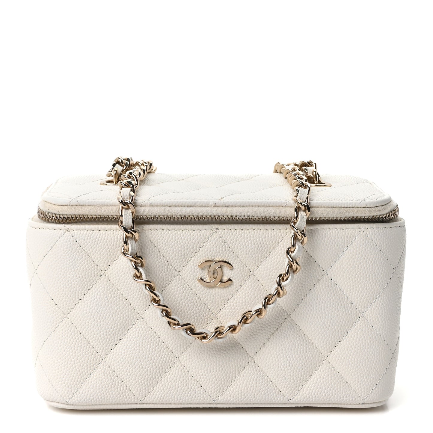 Caviar Quilted Small Vanity Case With Chain White