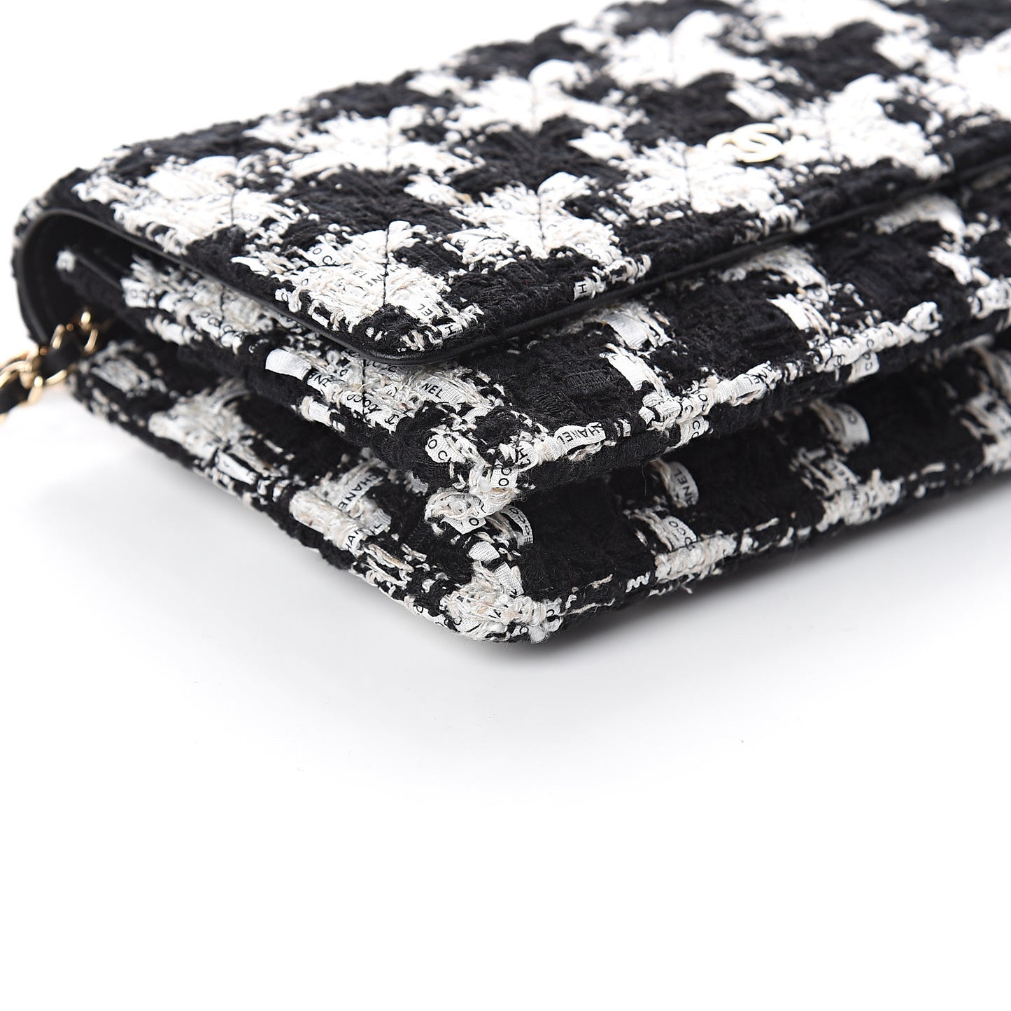 Tweed Quilted Wallet On Chain WOC Black Ecru White