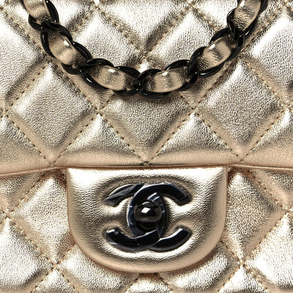 Chanel Metallic Lambskin Quilted Mini Rectangular Flap Gold Black 8 of 13