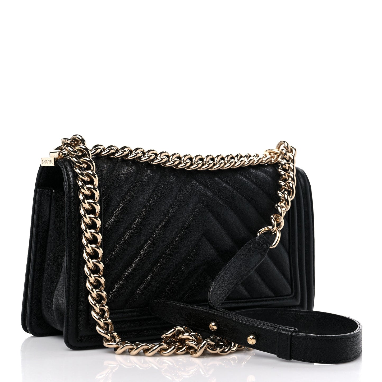 Caviar Chevron Quilted Medium Boy Flap Black