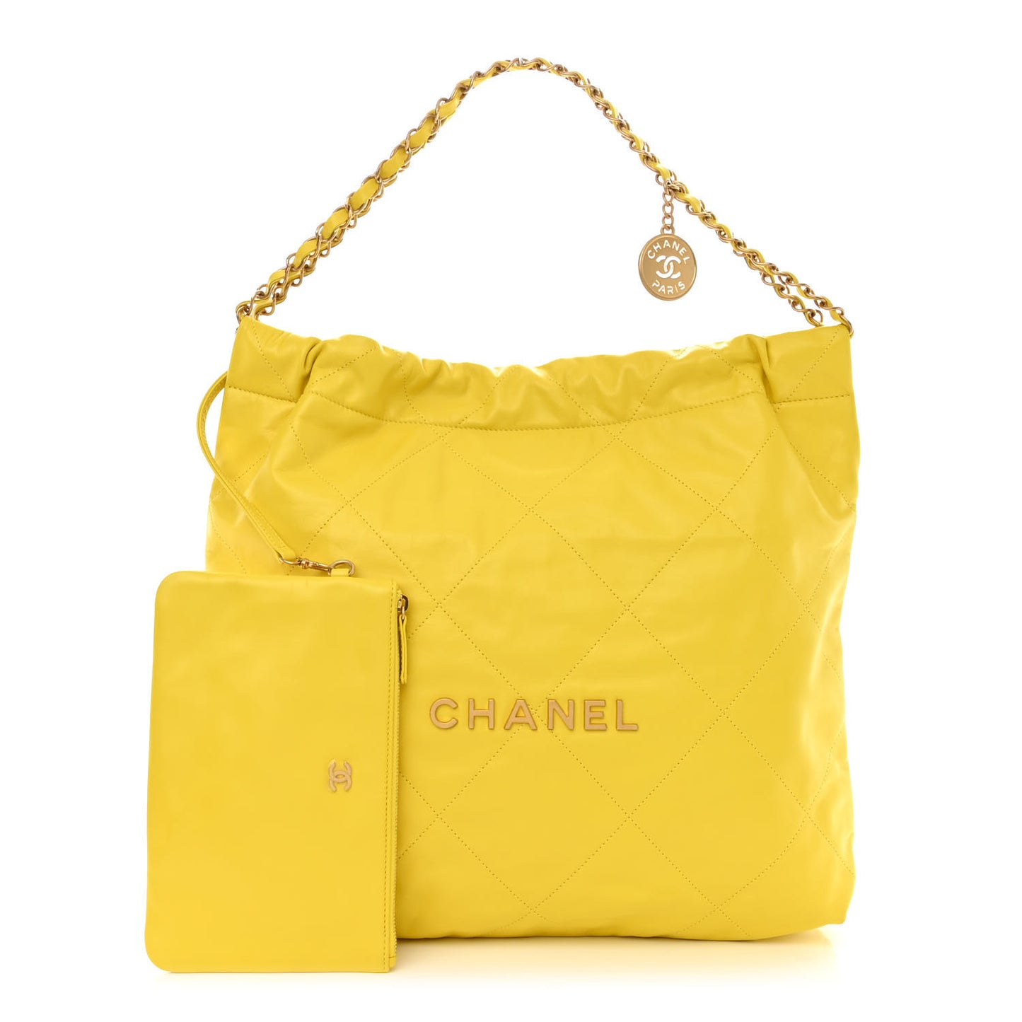 Metallic Calfskin Quilted Chanel 22 Yellow