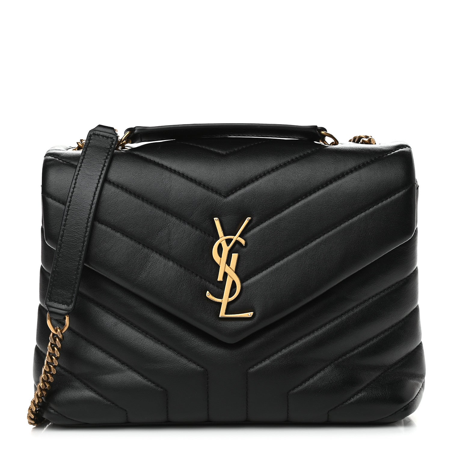Saint Laurent Calfskin Y Quilted Monogram Small Loulou Chain Satchel Black 1 of 8