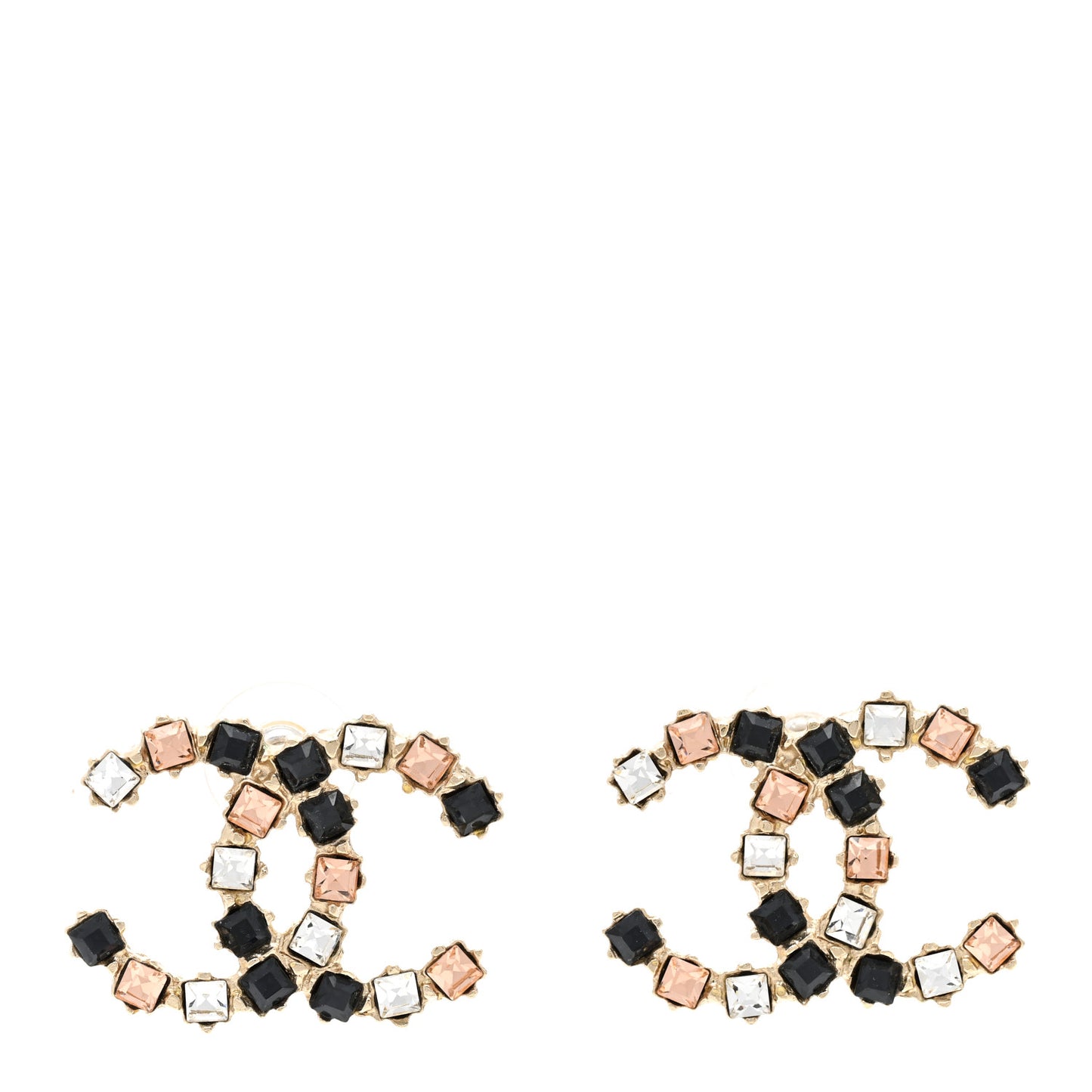 Metal Baguette Crystal CC Earrings Black Orange