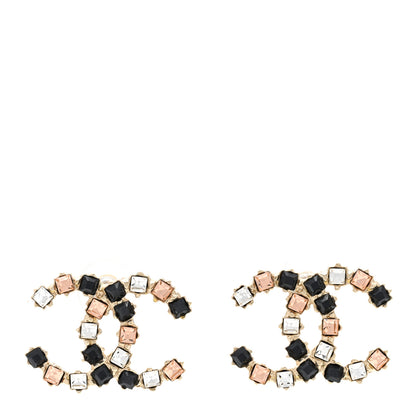 Chanel Metal Baguette Crystal CC Earrings Black Orange 1 of 4