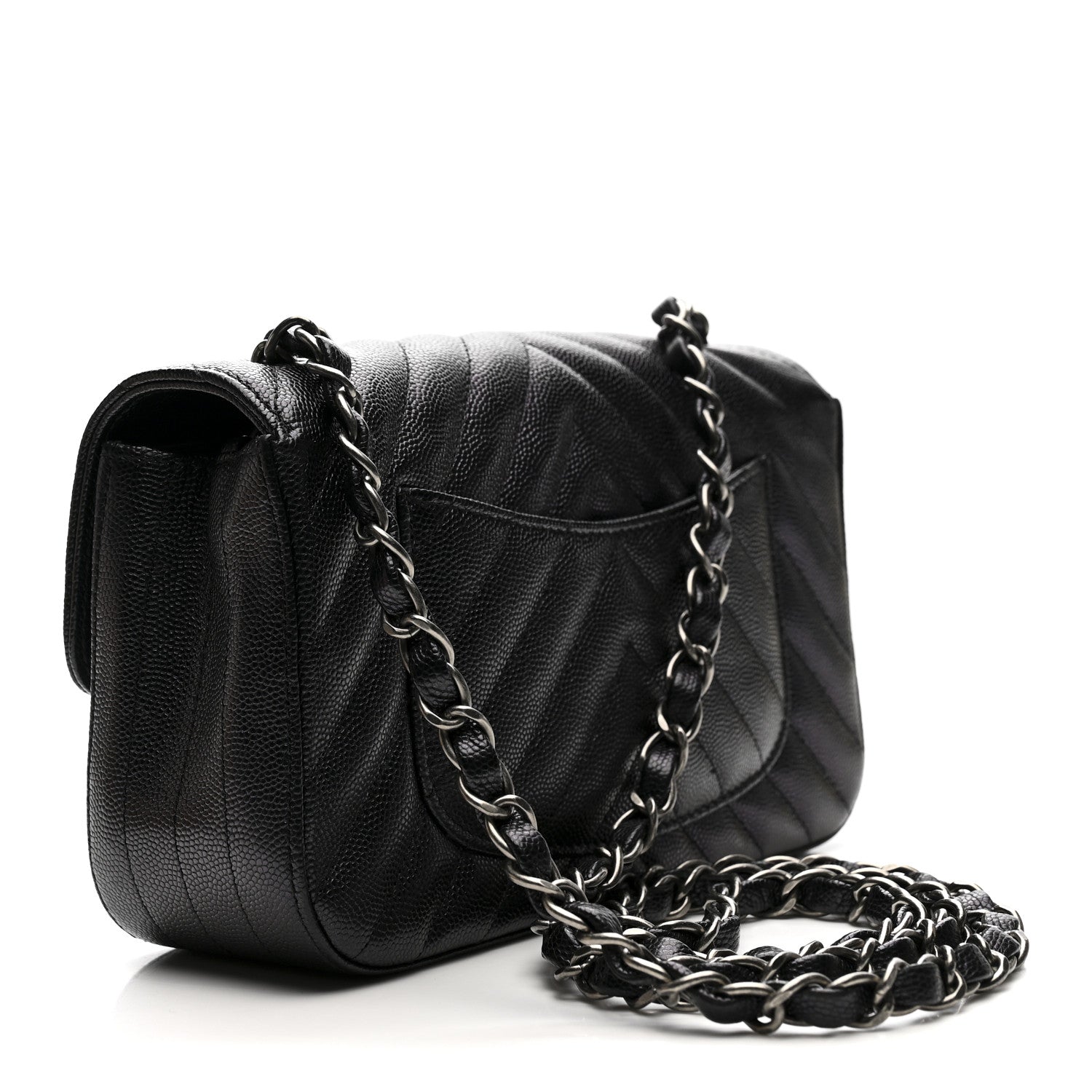 Chanel Metallic Caviar Chevron Quilted Mini Rectangular Flap Black 3 of 10