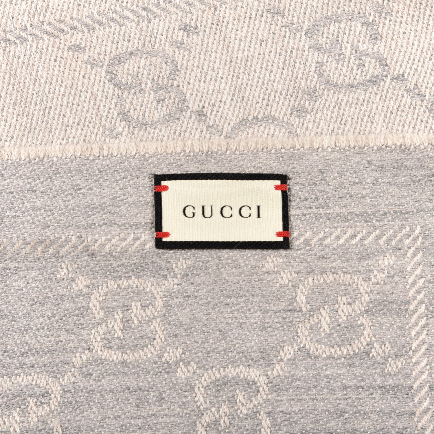 Gucci Wool Monogram Fringe Scarf Gray 3 of 4