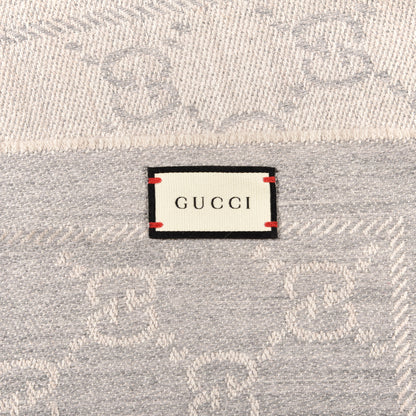 Gucci Wool Monogram Fringe Scarf Gray 3 of 4