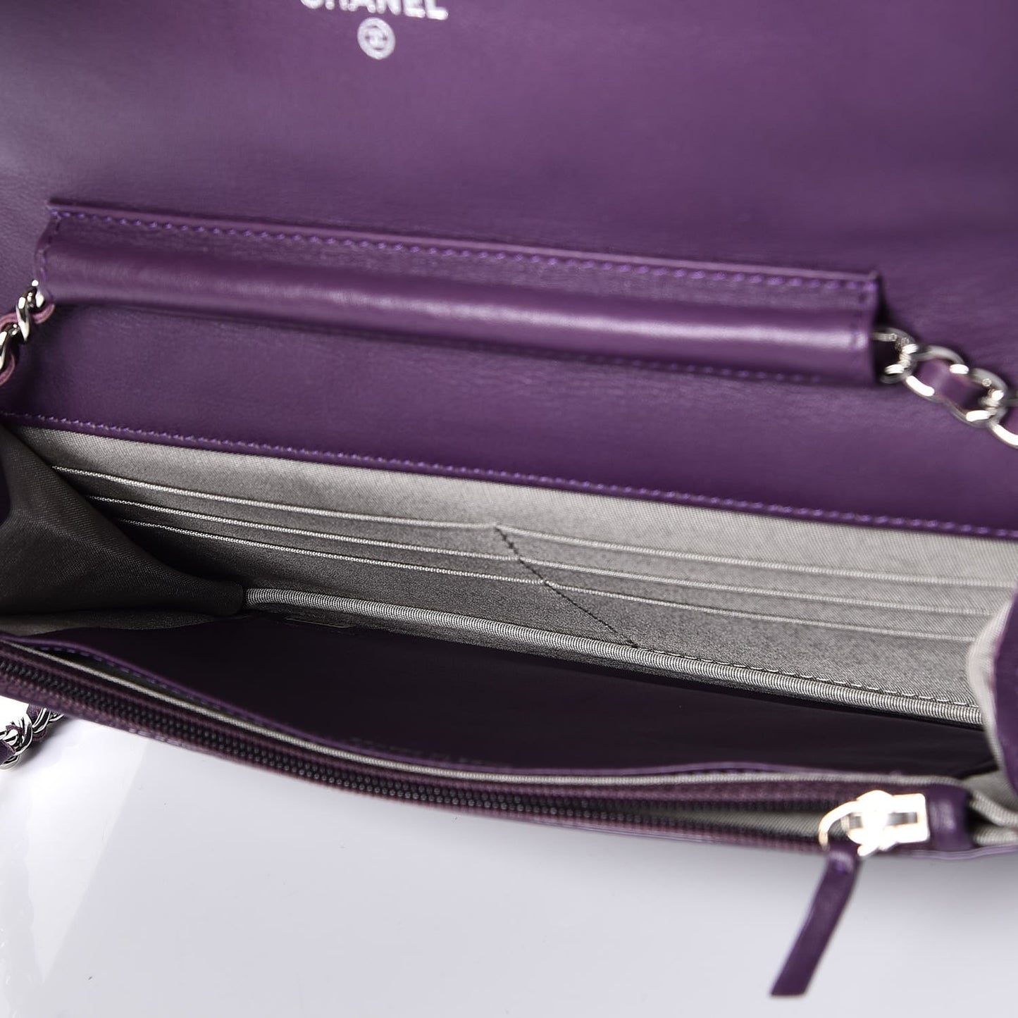 Patent Quilted Brilliant Wallet On Chain WOC Violet
