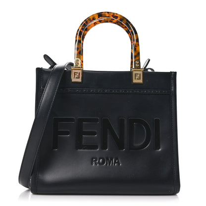 Fendi Vitello King Plexiglass Logo Embossed Small Fendi Sunshine Shopper Tote Black 1 of 9