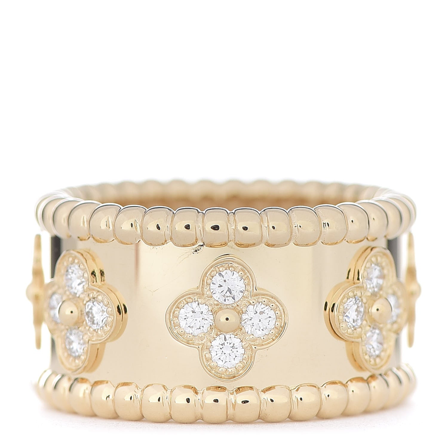 Van Cleef & Arpels 18K Yellow Gold Diamond Perlee Clovers Ring 49 4.75 1 of 5