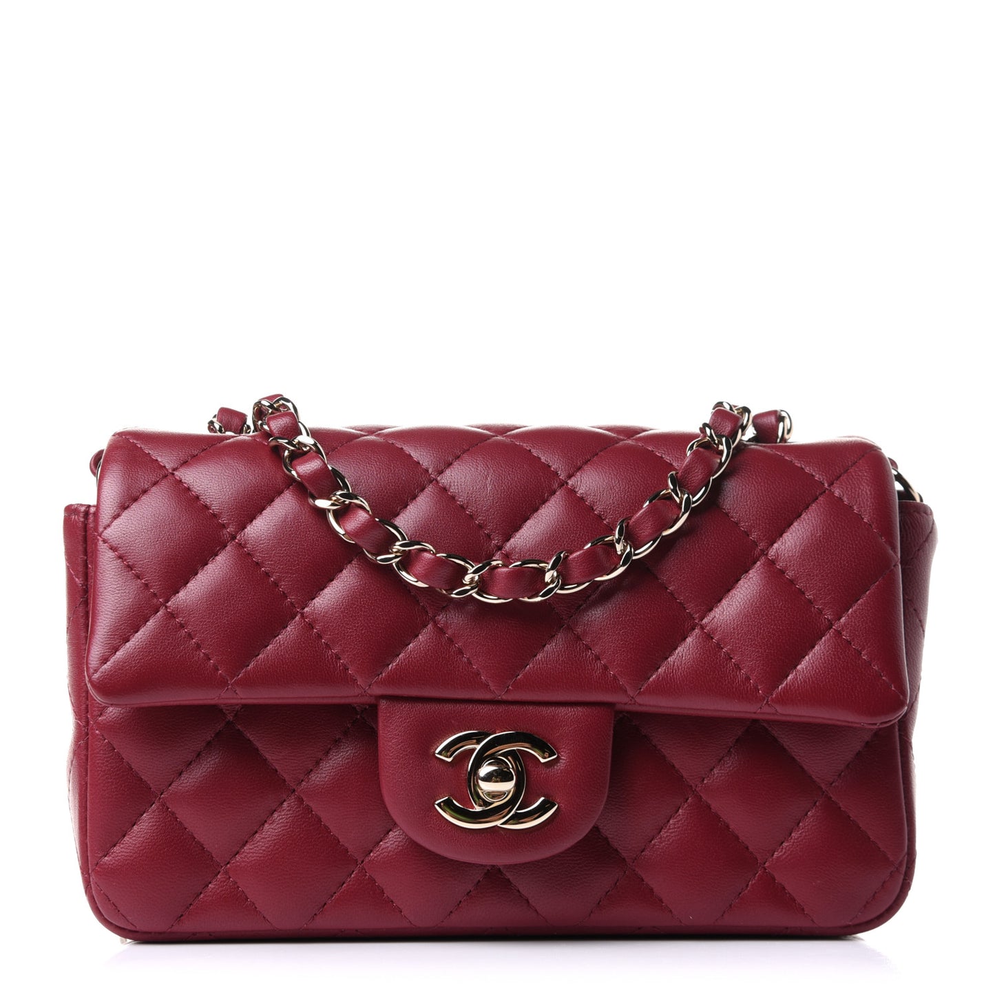 Lambskin Quilted Mini Rectangular Flap Burgundy