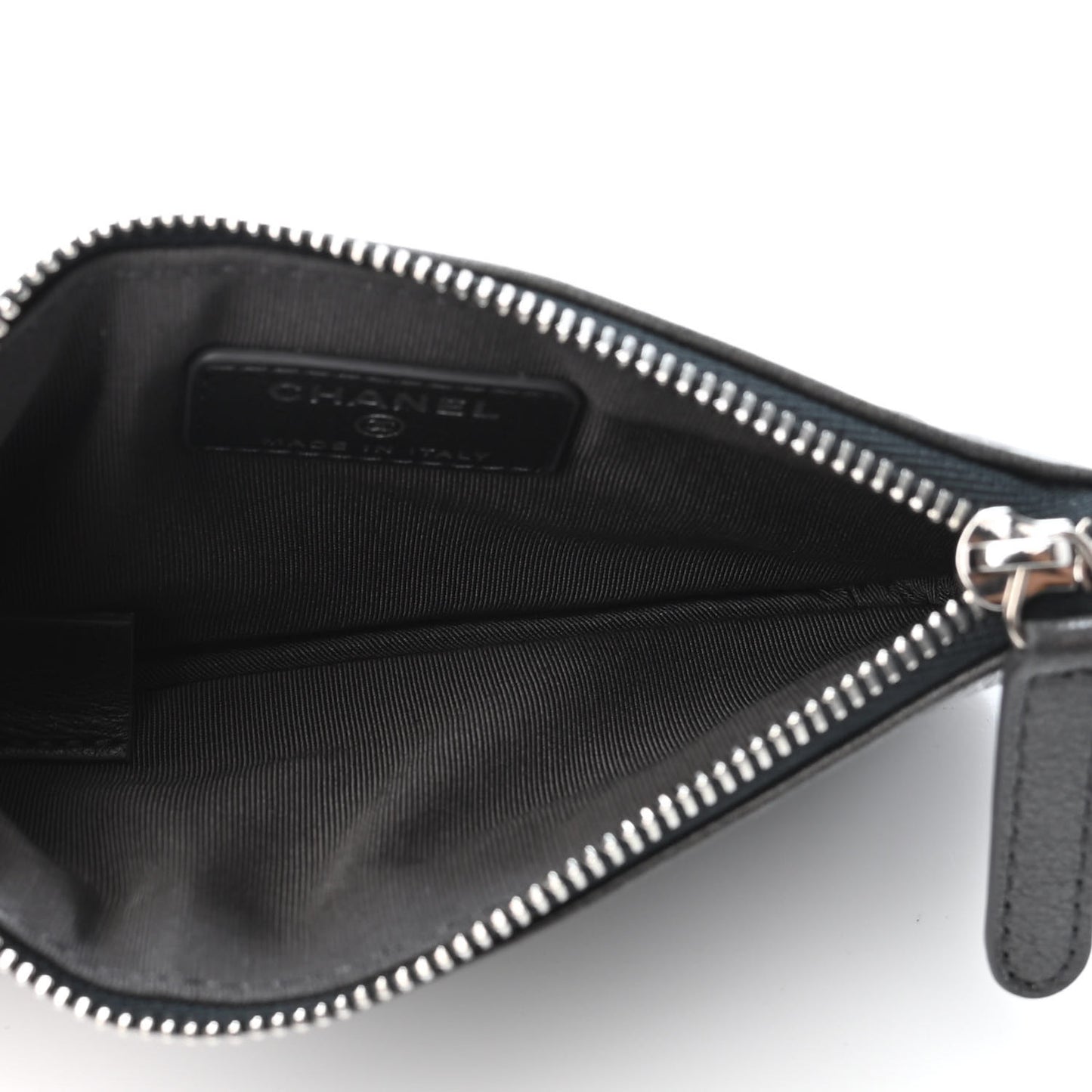 Goatskin Camellia Embossed Cosmetic Pouch Anthracite