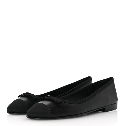 Chanel Goatskin Cap Toe Bow CC Ballerina Flats 38.5 Black 4 of 12