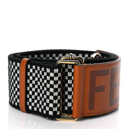Fendi Ribbon Vitello King Logo Embossed Gingham Woven Adjustable Strap You Panna Black Cuoio 3 of 6