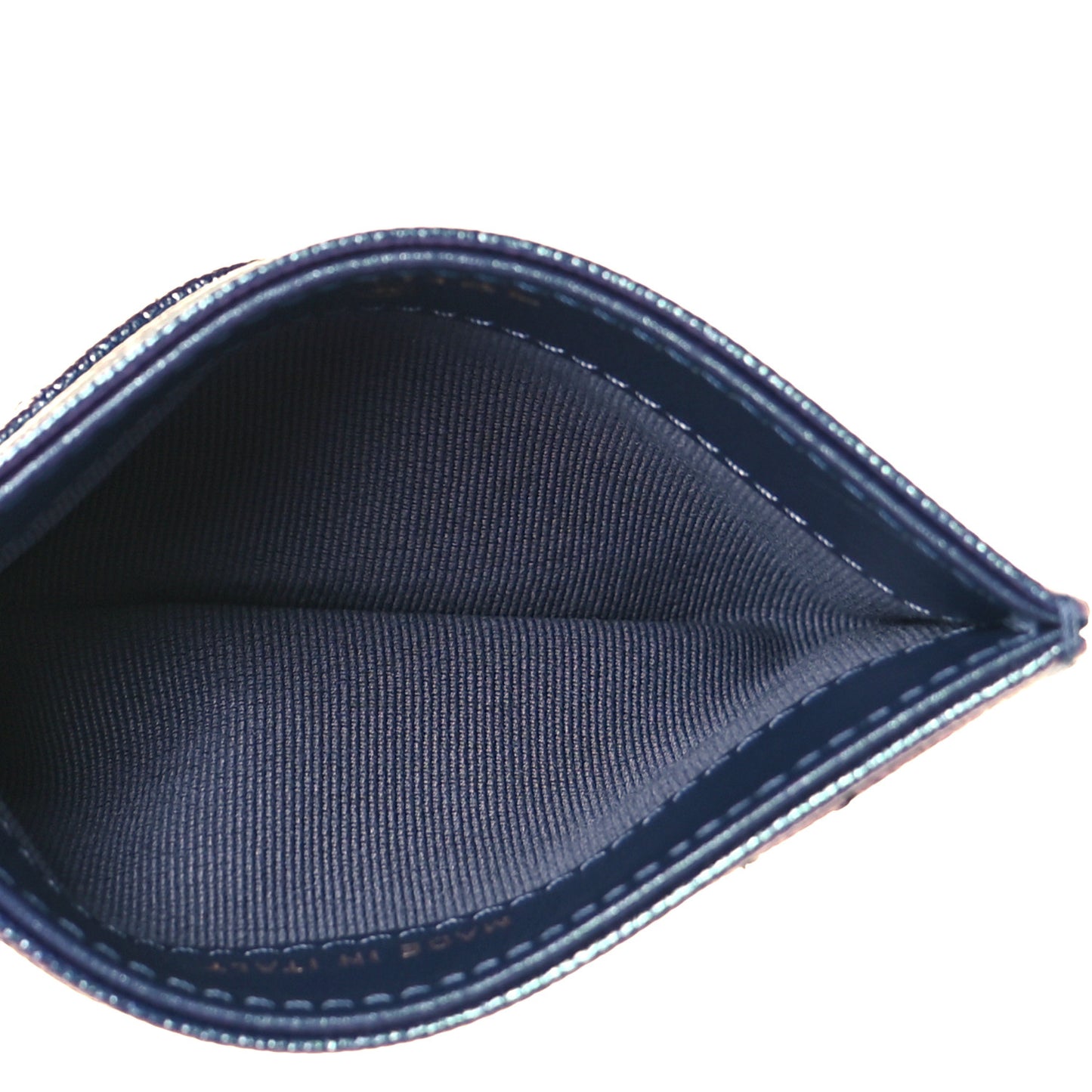 Iridescent Caviar Quilted Card Holder Dark Blue