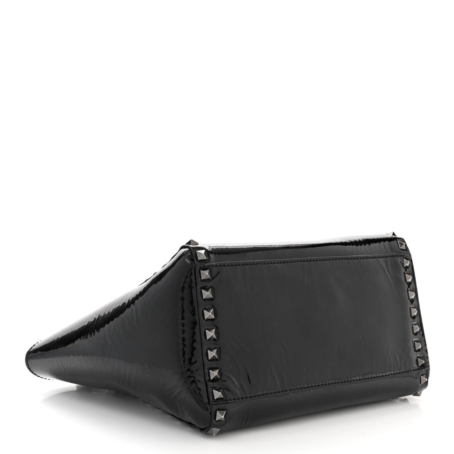 Patent Monochrome Small Rockstud Double Handle Tote Black
