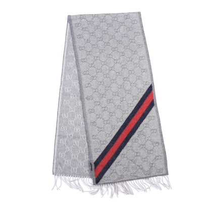 Gucci Wool Angora Monogram Web New Nikky Scarf Zinc Blue 2 of 3
