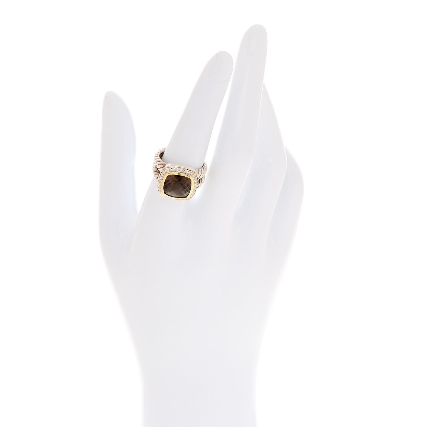 Sterling Silver 18K Yellow Gold Diamond Smoky Quartz 11mm Albion Ring 54 7