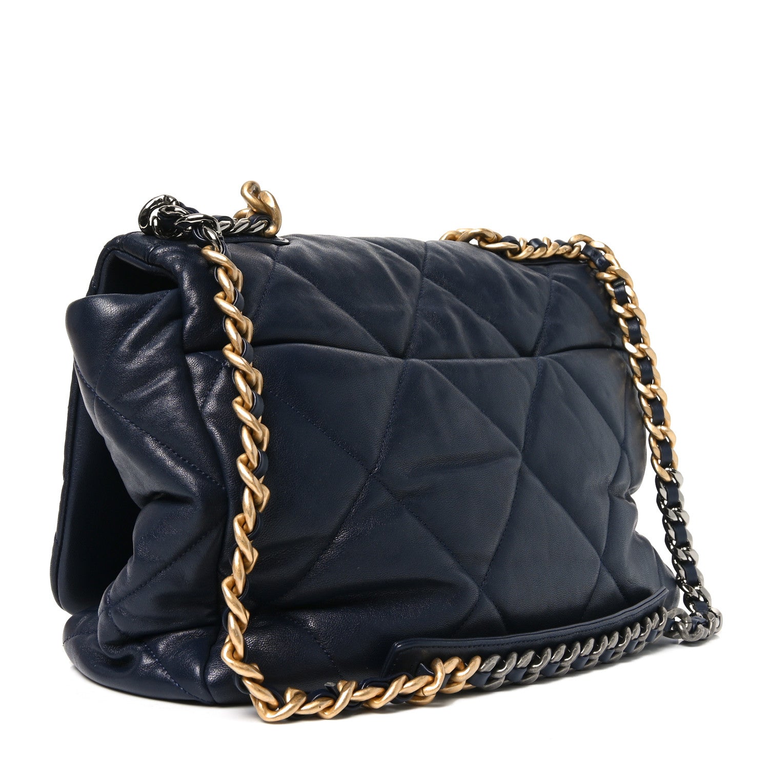 Chanel Goatskin Quilted Maxi Chanel 19 Flap Navy Blue 3 of 10